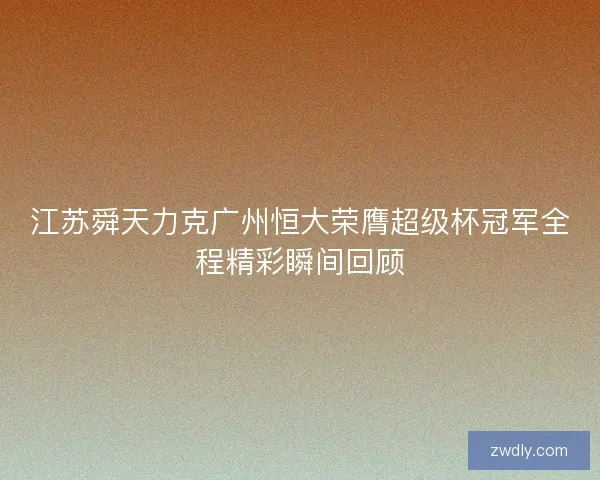 江苏舜天力克广州恒大荣膺超级杯冠军全程精彩瞬间回顾