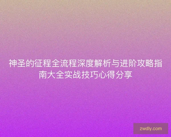 神圣的征程全流程深度解析与进阶攻略指南大全实战技巧心得分享